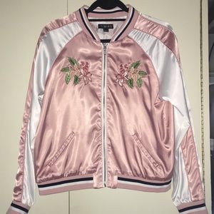 Pink Satin Bomber Jacket